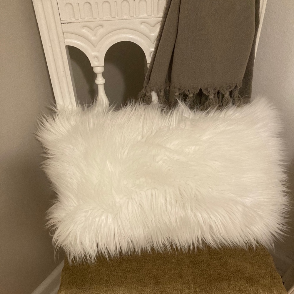 Fluffy white throw pillow boho